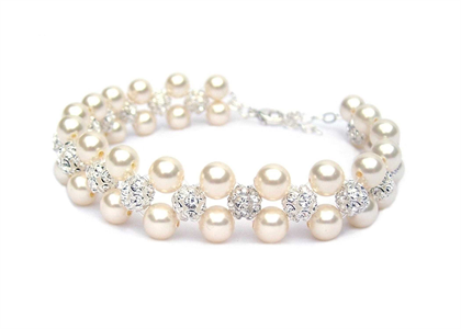 Silver Plated CZ Studded Womens Pearl Bracelet